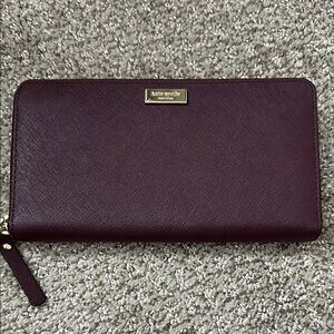 Kate Spade Brown Wallet with Zip Closure and Leather Texture